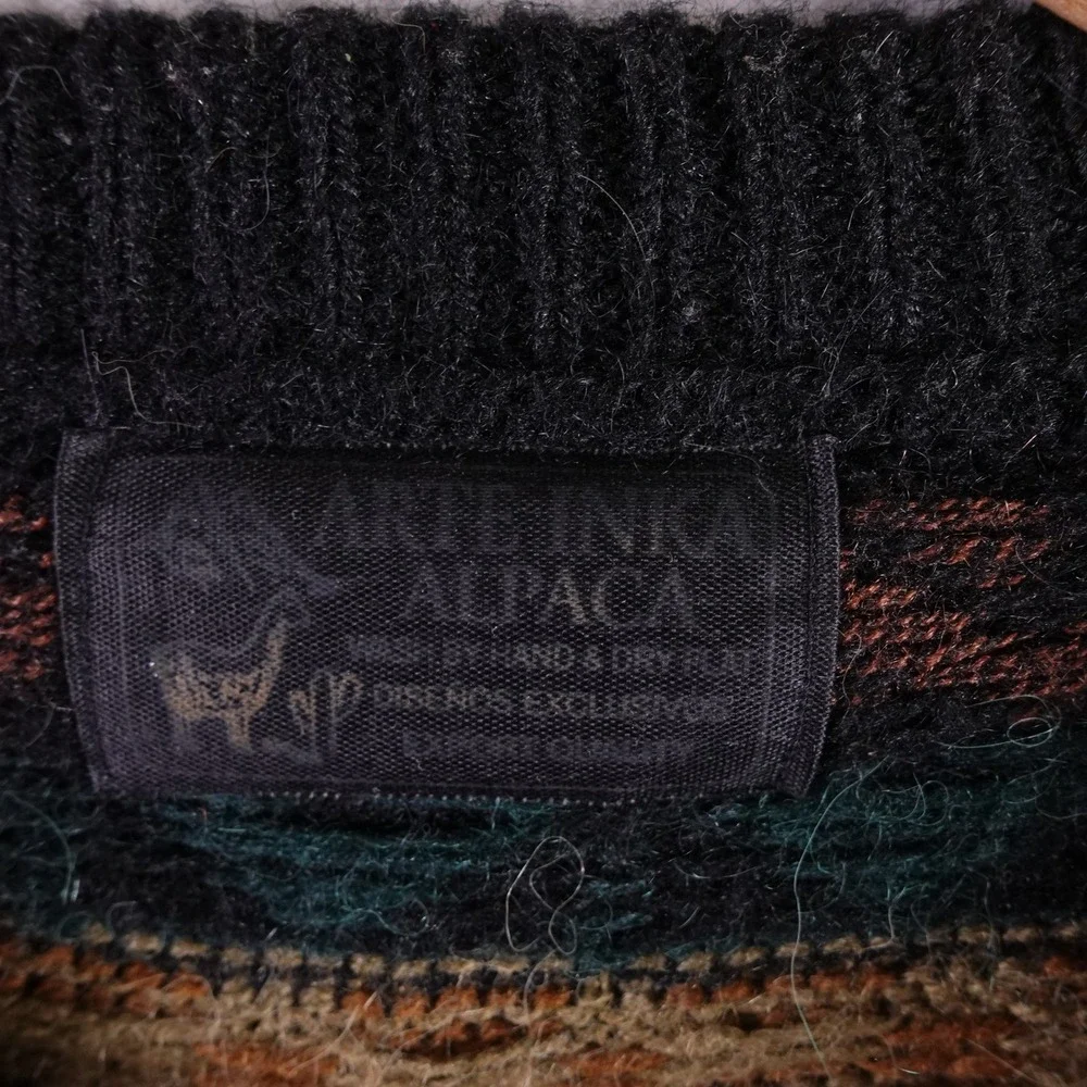 Arte Inka Alpaca Wool Geometric Fair Isle Crewneck Sweater Mens M Earth Tones