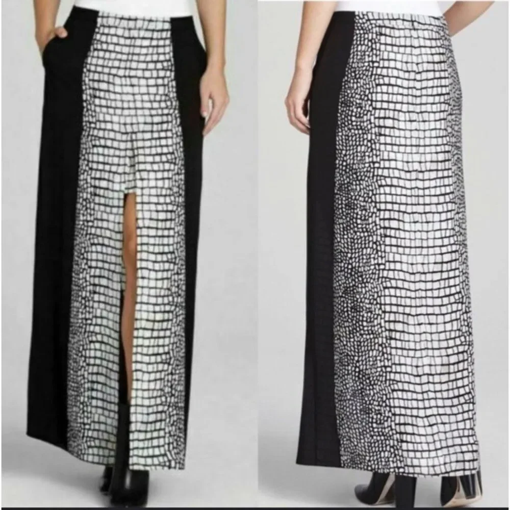 Carmen Marc Valvo Women Black White Mini With Maxi Overlay Combo Skirt Size 6