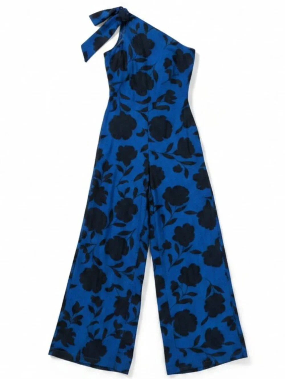 Kate Spade One Shoulder Floral Jumpsuit Blue Black Wide Leg Size 0 NWT