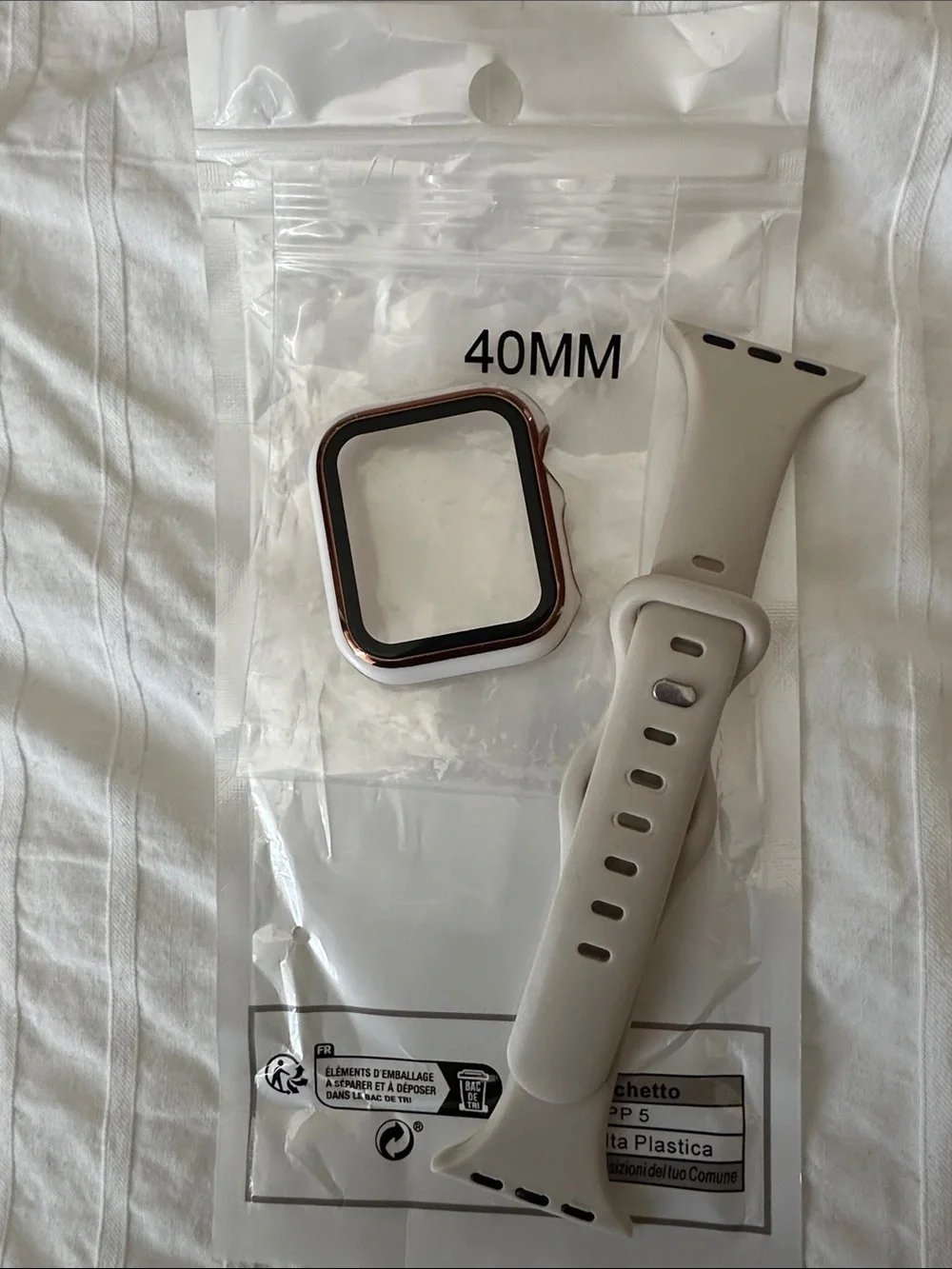 40mm Beige Silicone Watch Band with Rose Gold Case Frame for Apple Watch