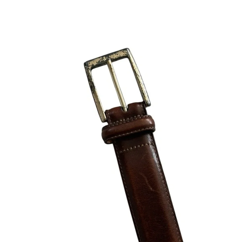 Martin Dingman Mens Brown Glazed Italian Calfskin Leather Dress Belt Size‎ 34 85