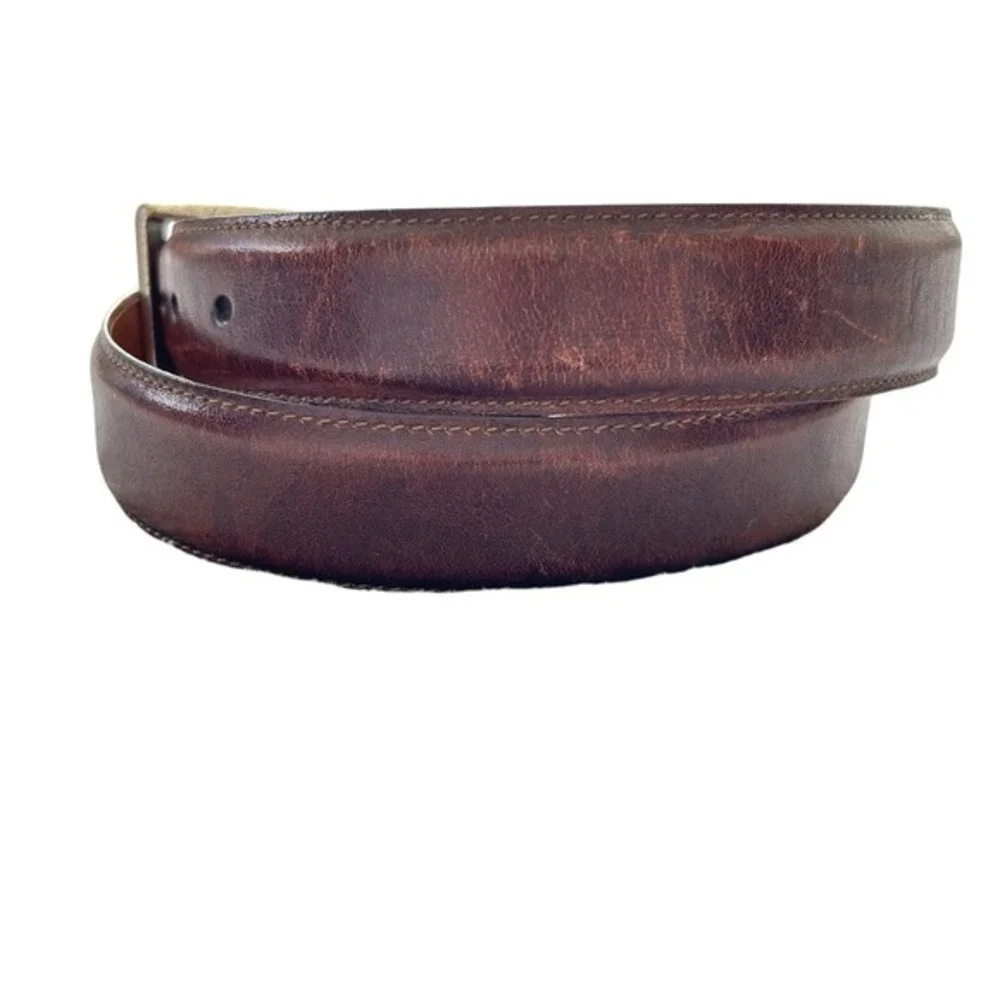 Martin Dingman Mens Brown Glazed Italian Calfskin Leather Dress Belt Size‎ 34 85