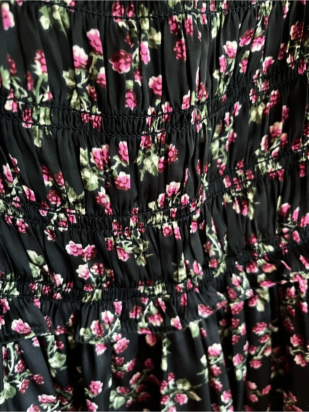 J.Crew Smocked Navy Floral Tank Top with Pink Blossoms