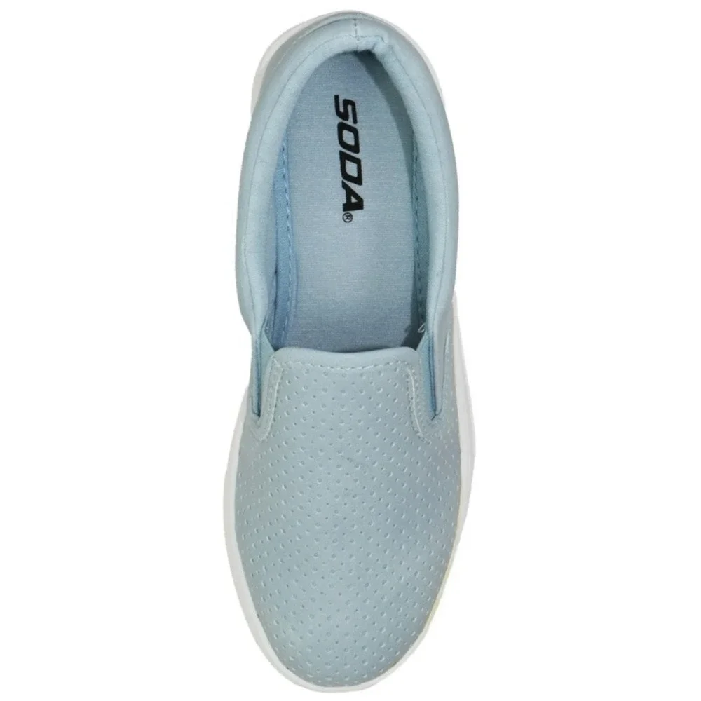 Women Slip on Platform Sneakers Blue Faux Leather Cushioned Flats Size 9