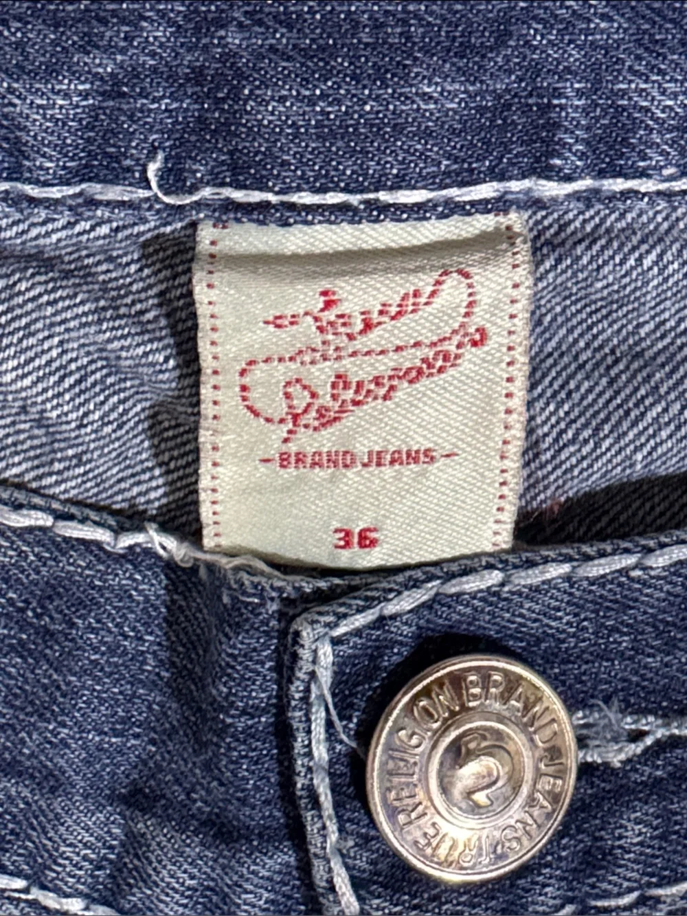 True Religion Joey Super T Denim Jeans Size 36 Embroidery Made in USA