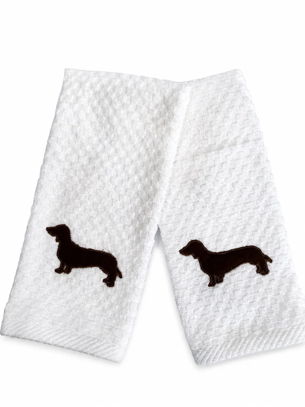 White Dachshund Embroidered Dog Hand Towels - Set of 2 NEW Made to order