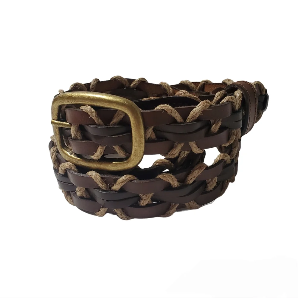 Genuine Leather and Jute Weaved Men's Brown Belt Made in India Boho L/XL