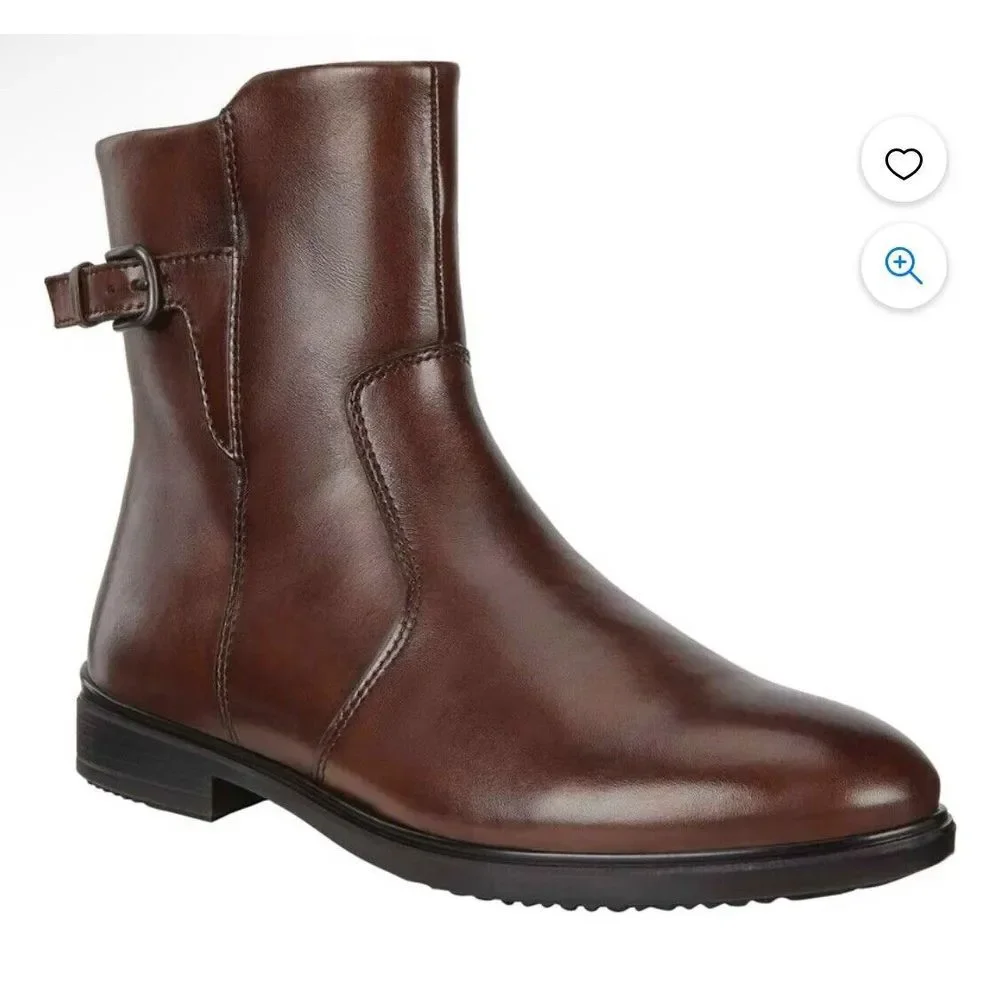Women's ECCO Touch 15 Buckle Hydromax‎ Ankle Boot Mink Full Grain Leather 9.5