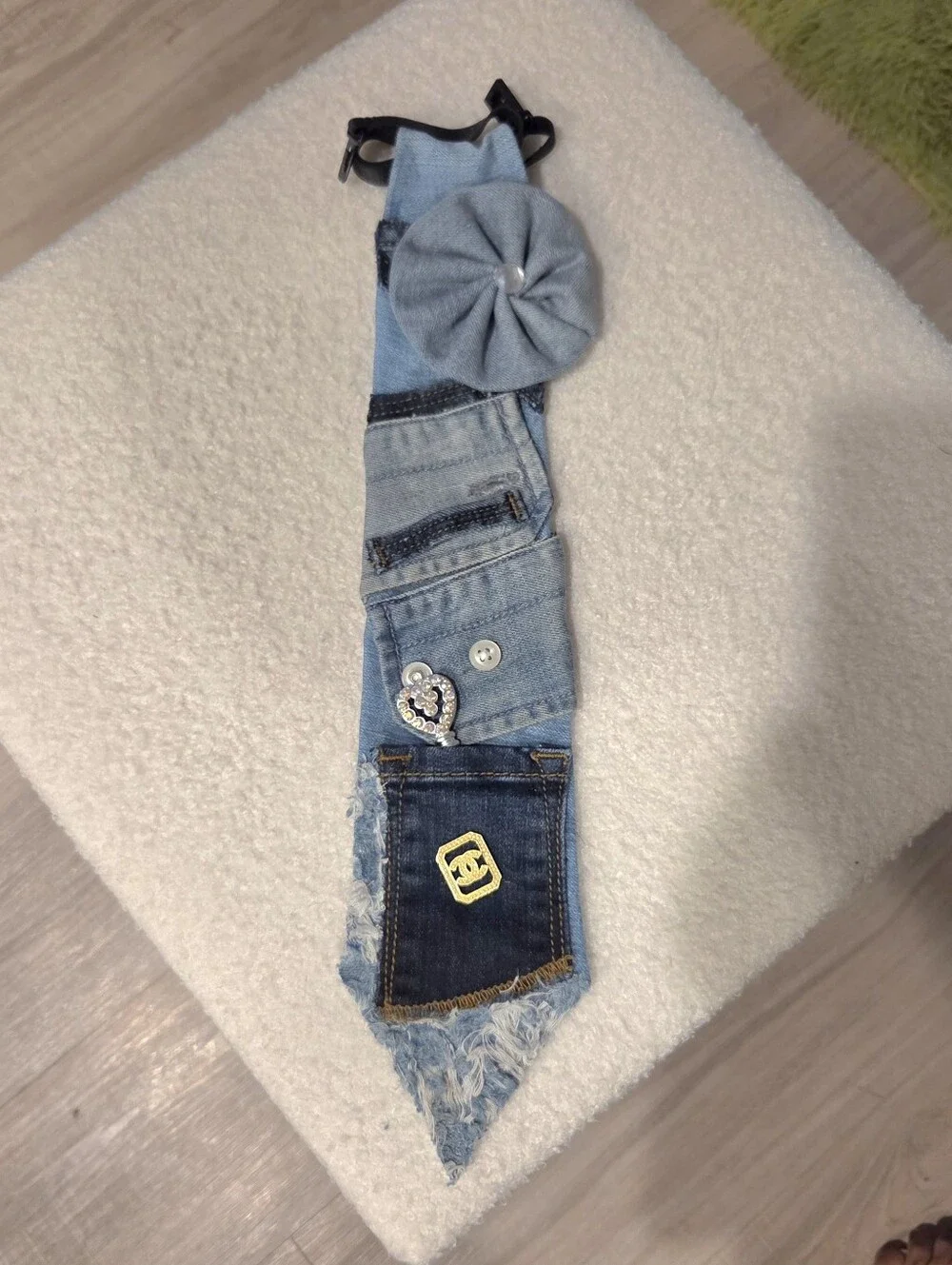 Light Blue Denim Necktie with Decorative Patch