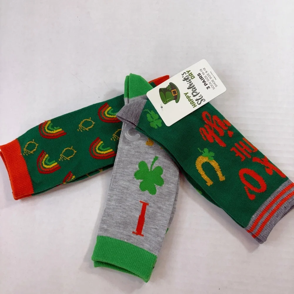 St Patricks Day Crew Socks Women Size 10-13 Green New‎ 3-Pack Lucky