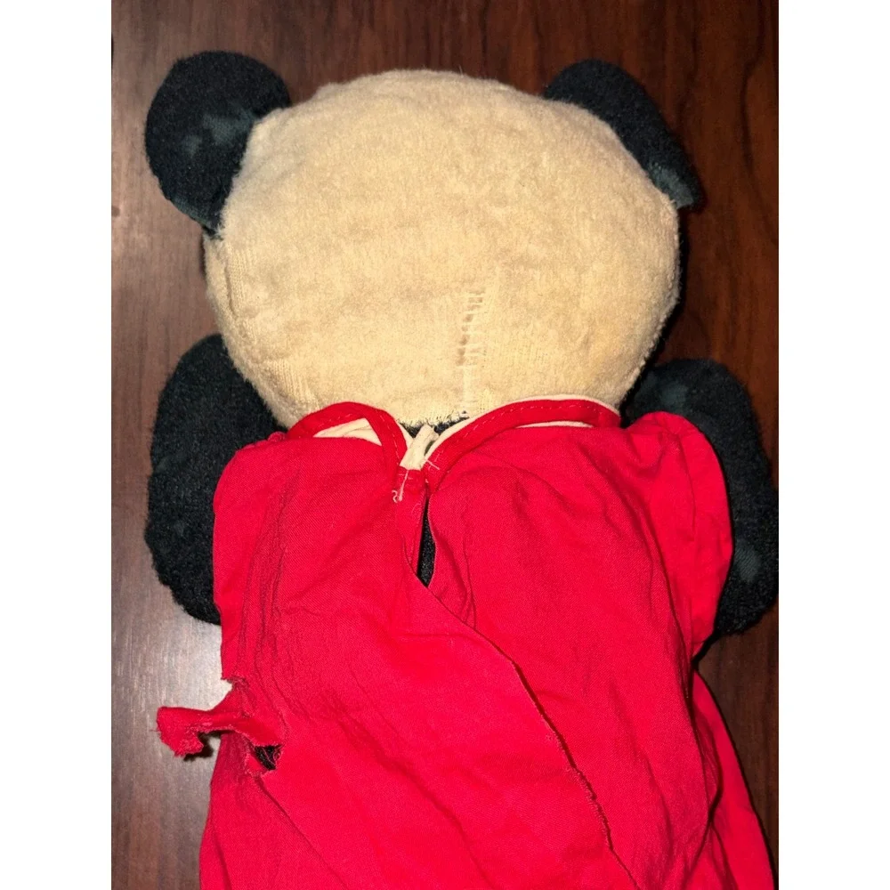 Antique 1925-1945 Panda Bear Plush Teddy Bear Stuffed Animal Red Glass Eyes 14in