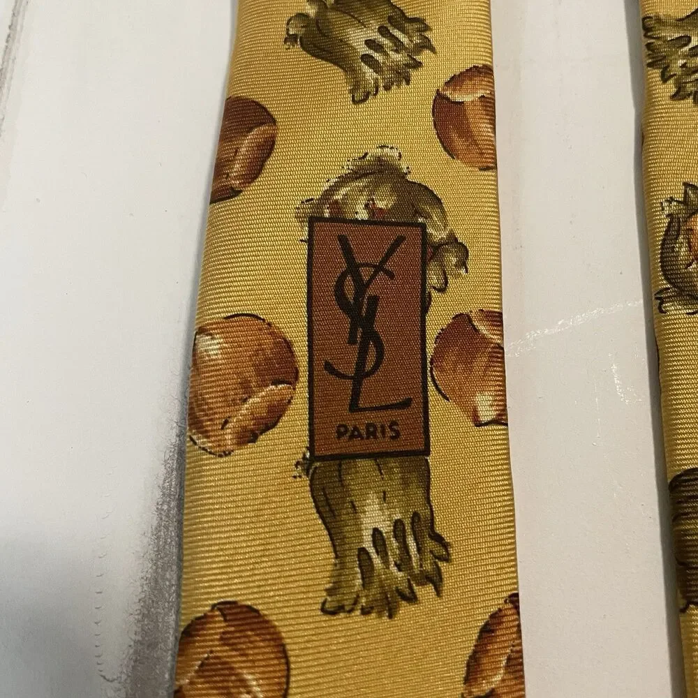Vintage Yves‎ Saint Laurent YSL 100% Silk Neck Tie Gold Yellow Hazelnut RARE NWT