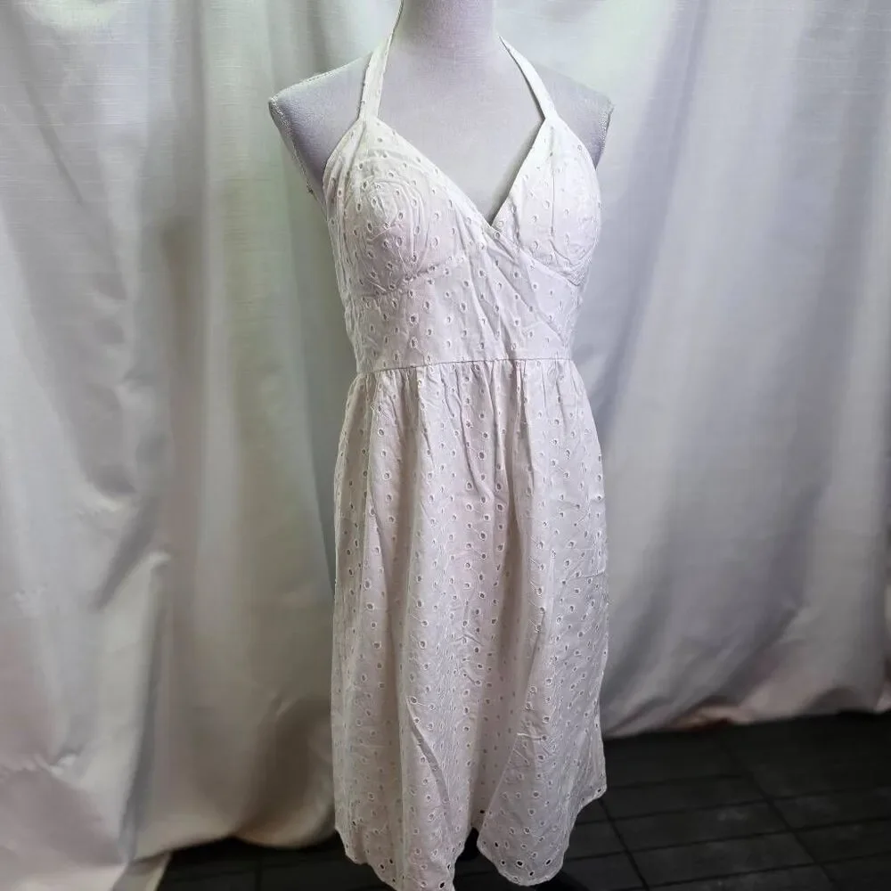 AGB White Cotton Eyelet Halter Neck Midi Summer Dress Size 10