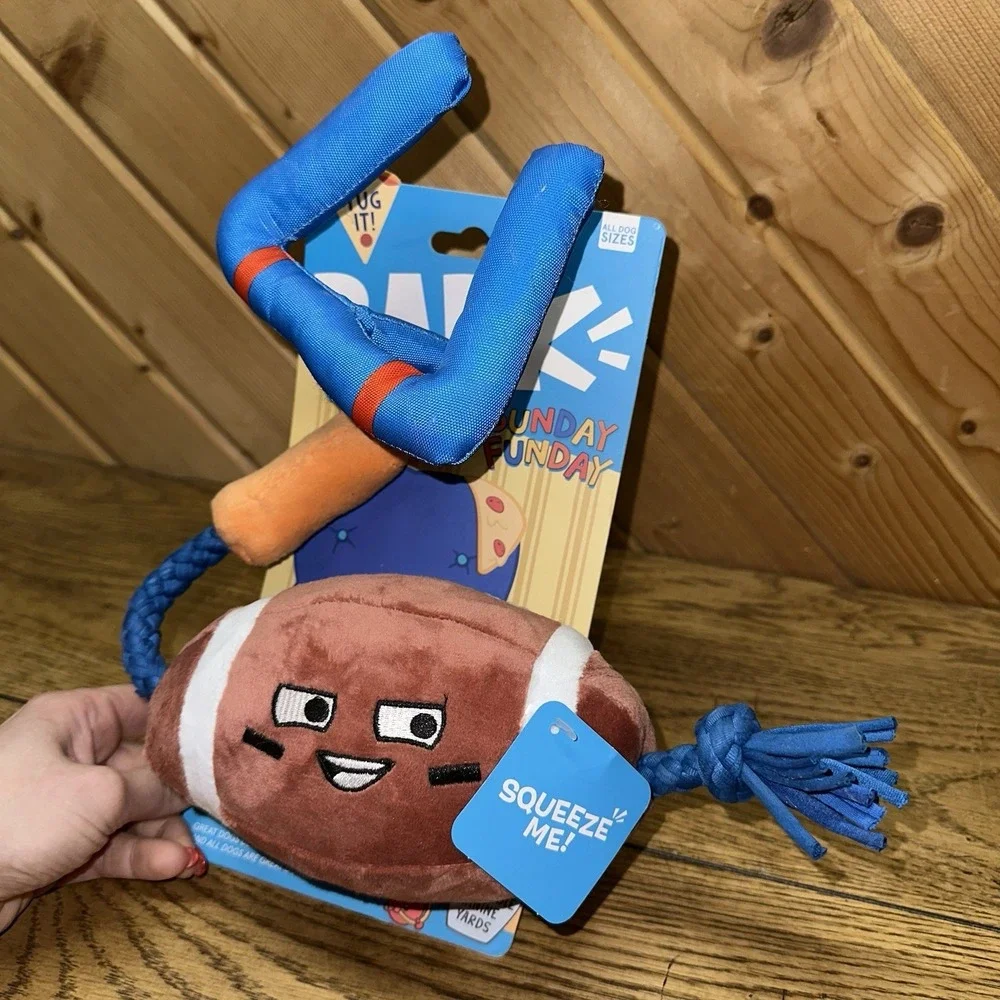 NEW Barkbox Sunday Funday Football Touchdown Dog‎ Toy Chew Squeak Rope Tug S,M,L