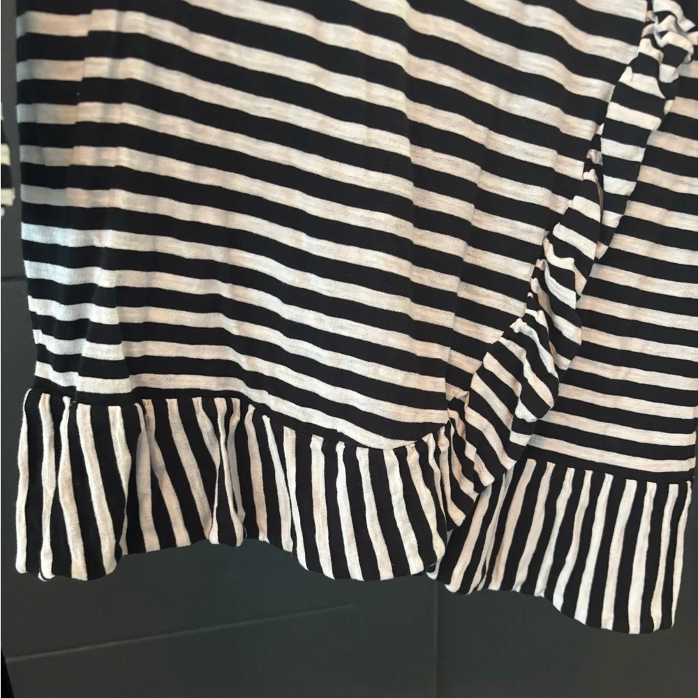 J. Crew Black and White Striped Ruffled Shirt