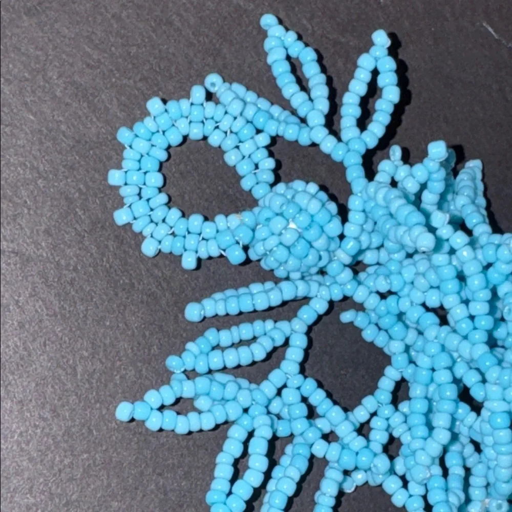 Blue Coral Designed Glass Beaded Fringe Necklace