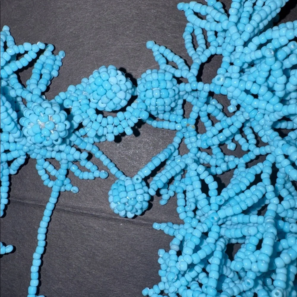 Blue Coral Designed Glass Beaded Fringe Necklace