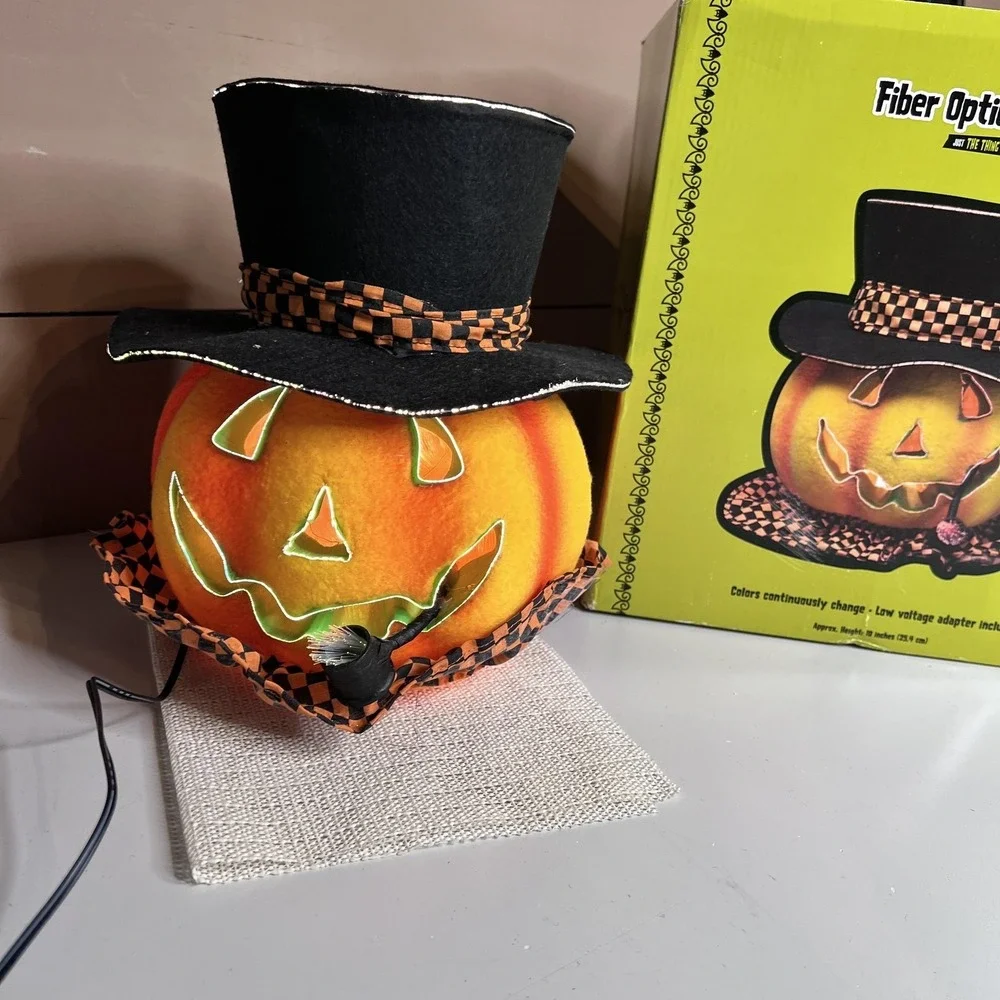 Target Fiber Optic Pumpkin Figurine Orange Halloween Top Hat Light Up Decor