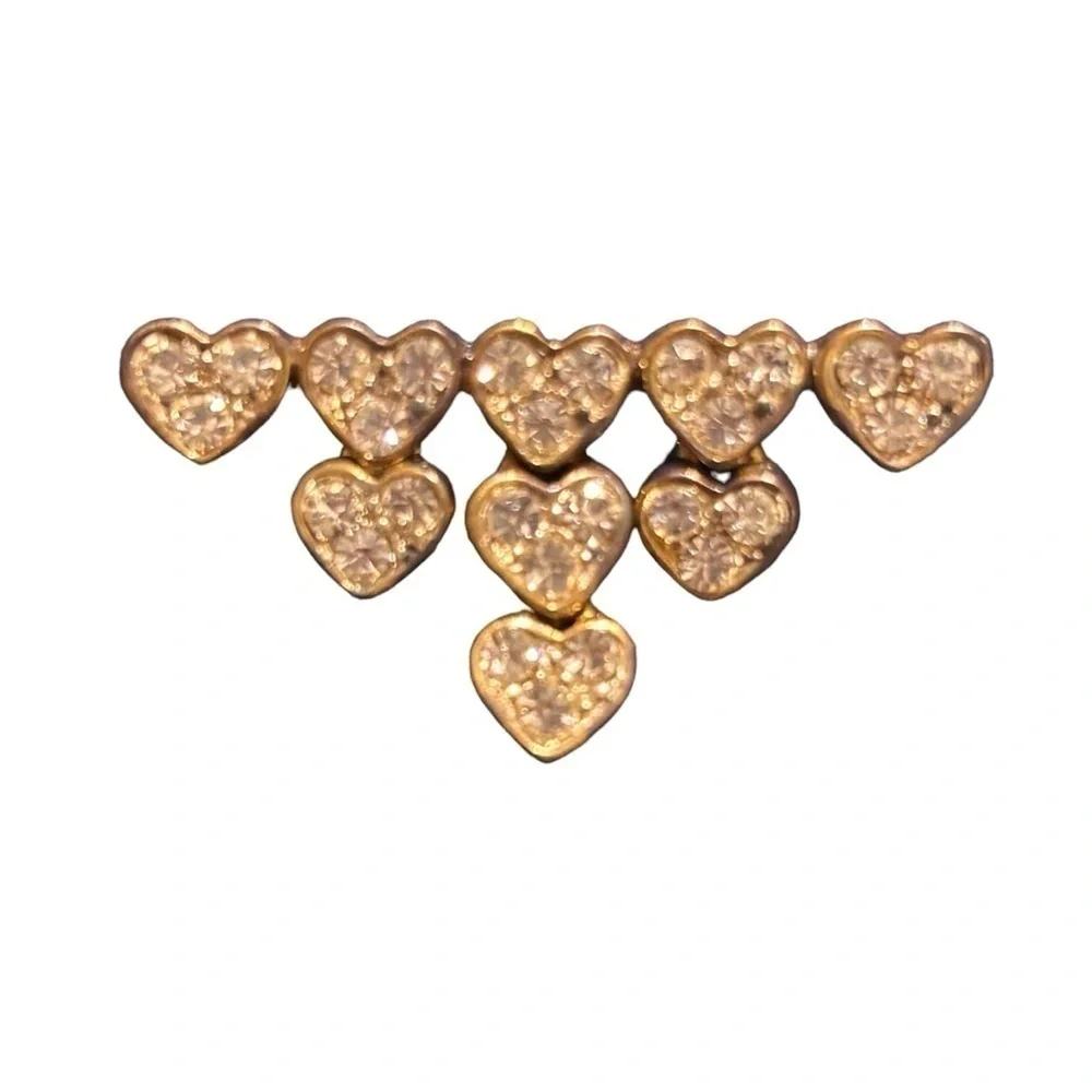 Beautiful Heart Dangle Brooch 1.75” x 1” Gold Toned With Clear Stones