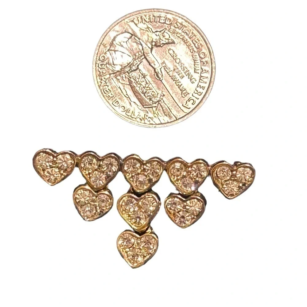 Beautiful Heart Dangle Brooch 1.75” x 1” Gold Toned With Clear Stones