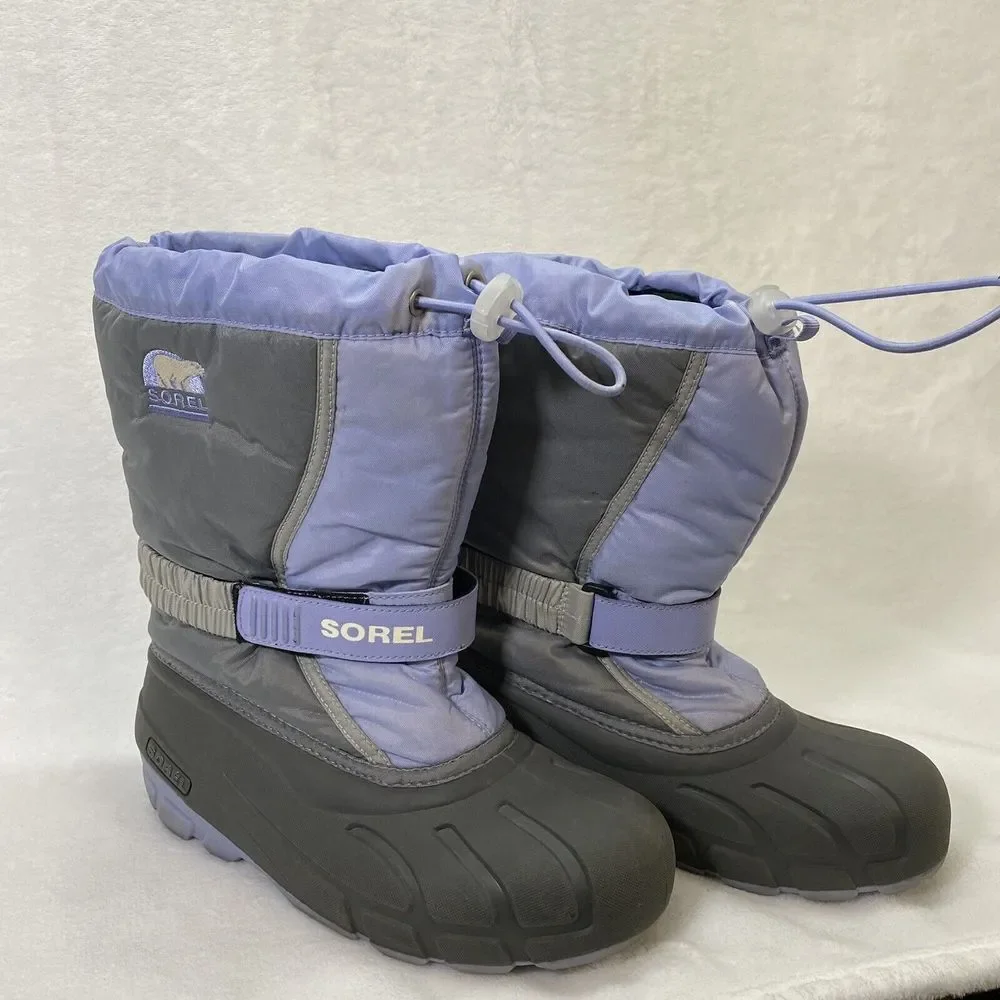 Sorel Flurry Snow Boots Youth Size 6 Purple & Gray Grill Heatwave Shoes‎