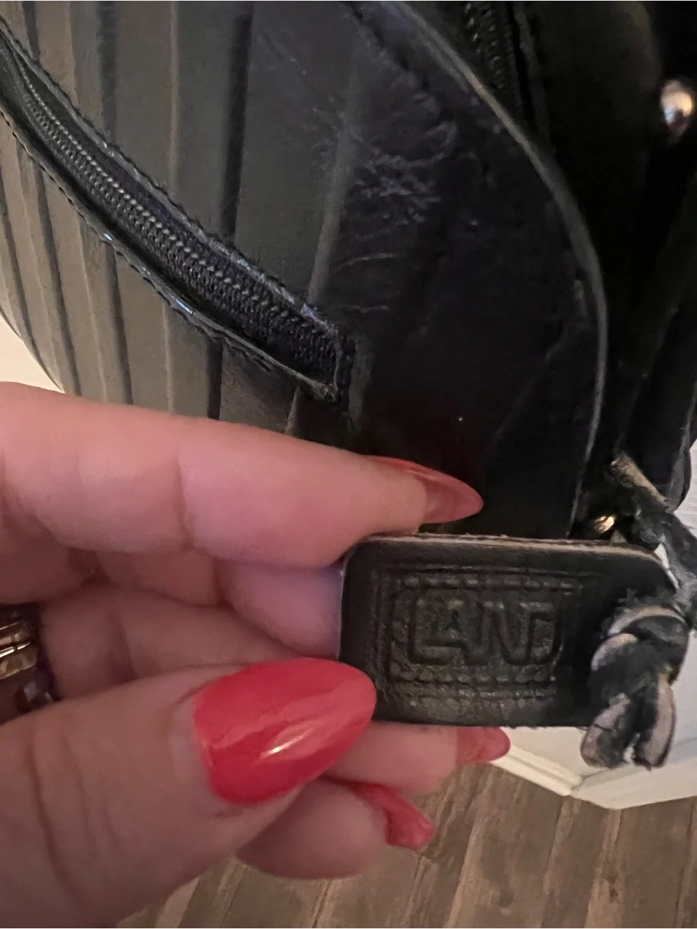 Vintage LAND Genuine Leather Black Crossbody Bag w/ Map Print Lining