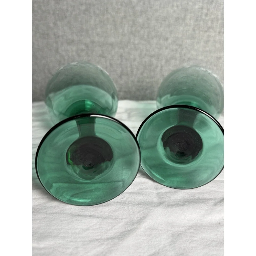 2‎ - Vintage Libbey Juniper Green Water Pinecone Wine Goblets Glass Teardrop