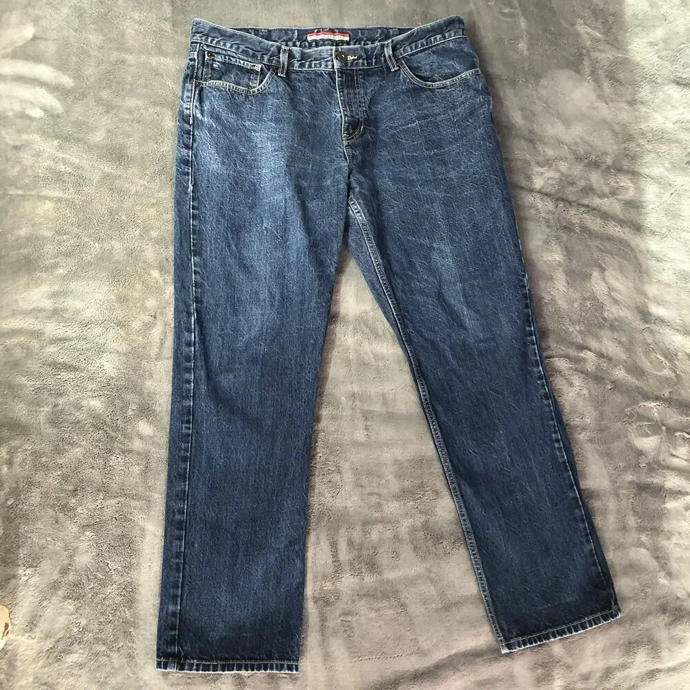 Tommy Hilfiger Slim Fit Jeans Medium Wash Blue‎ Denim 38x30 Preppy Casual Cotton