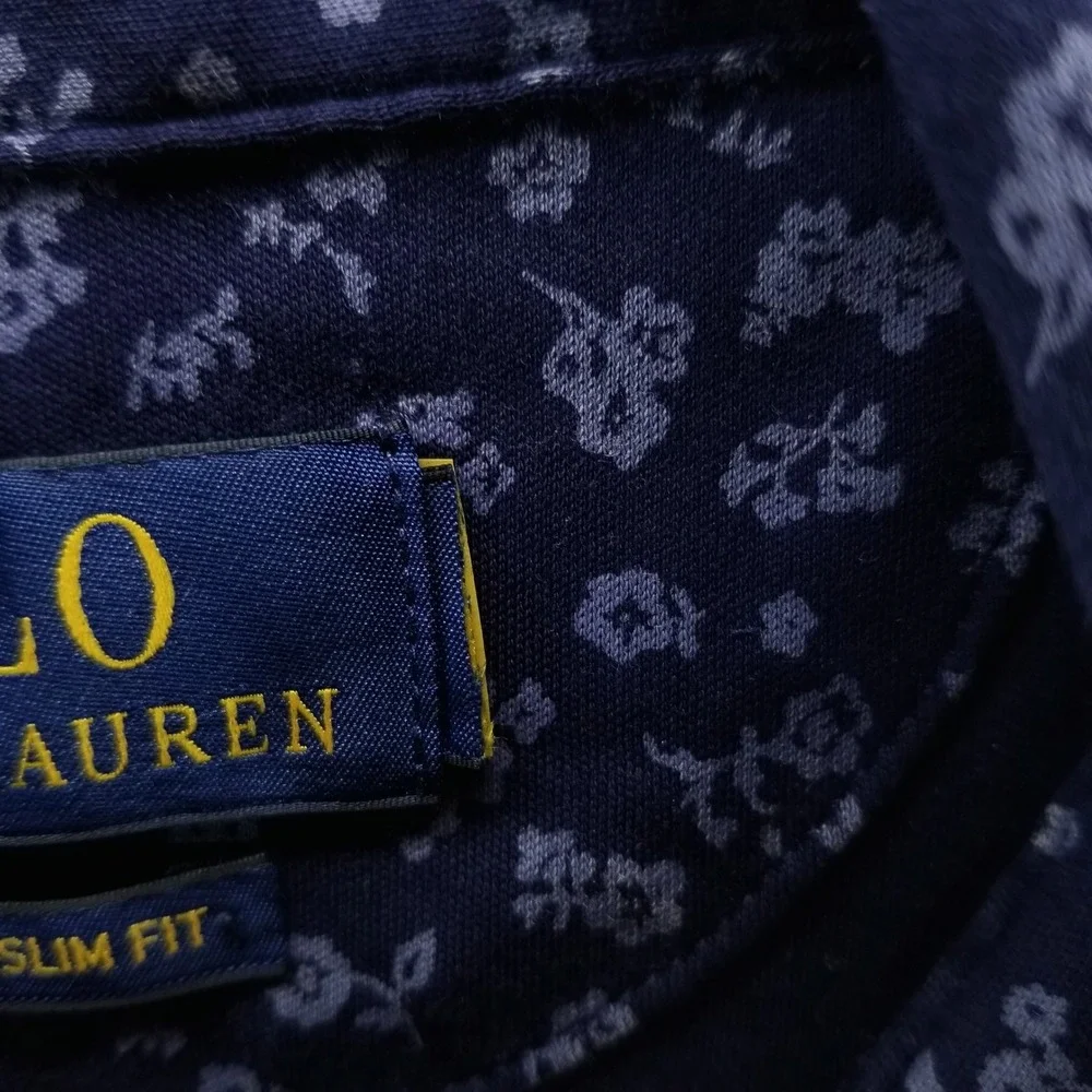 Polo Ralph Lauren Polo Shirt Mens L‎ Blue Paisley Floral Slim Fit Short Sleeve