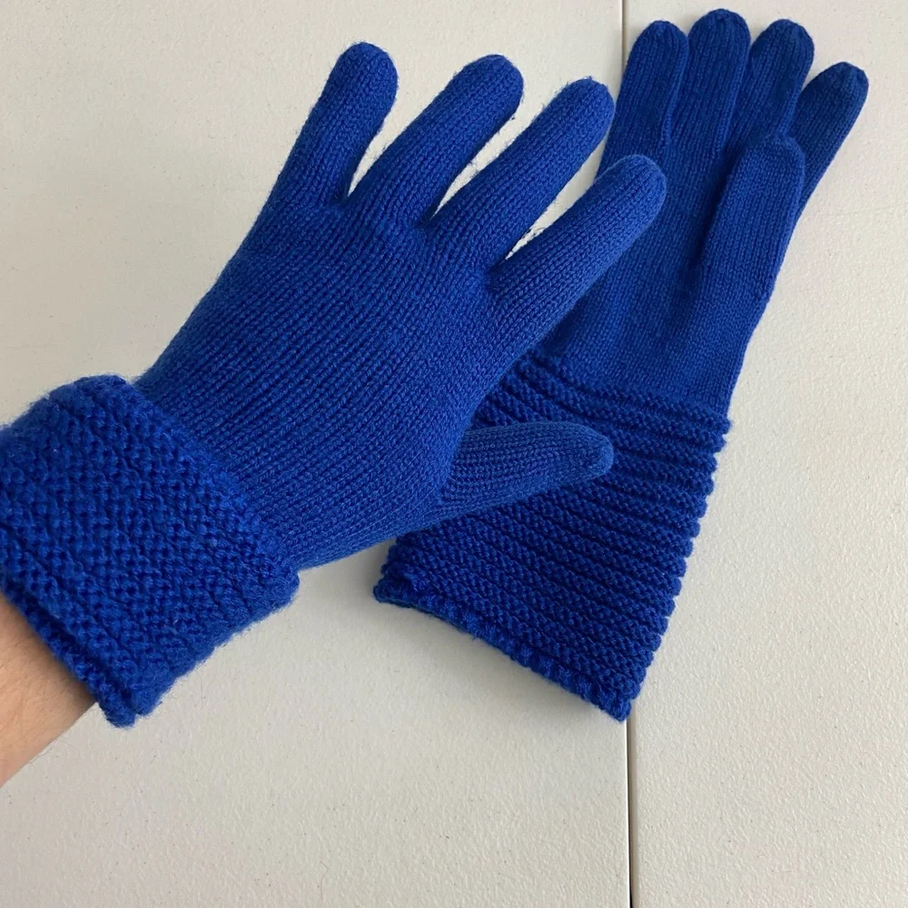 EUC women’s electric blue soft knit foldable winter warm‎ gloves