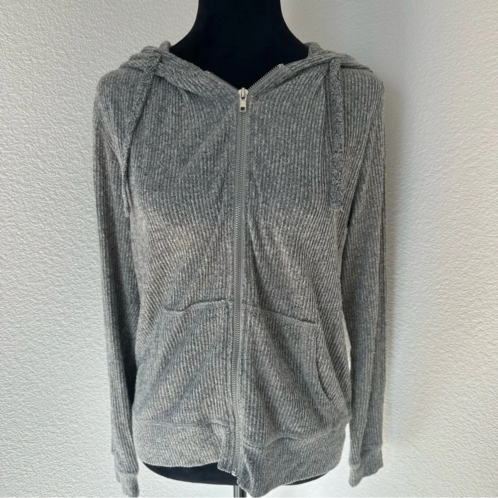 Ocean‎ Drive Gray Ribbed Zip-Up Sweater Small