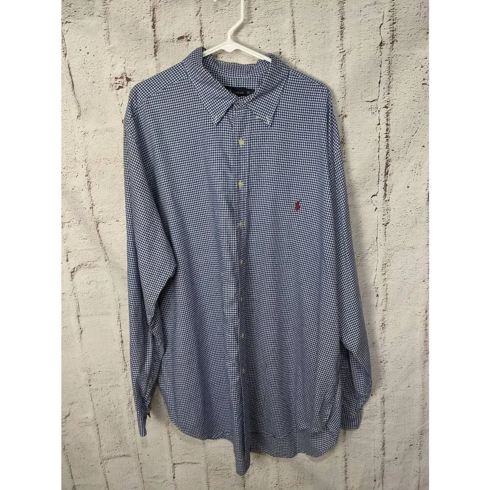 Polo Ralph Lauren Men's Blue Check Long Sleeve Shirt Size 2XLT Two Extra Large T