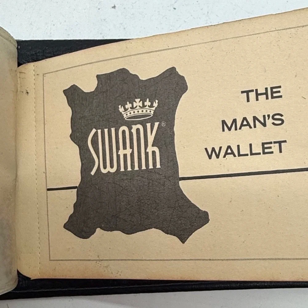 Vtg Swank Black Leather‎ Billfold Wallet Snap Closure Mens SK3J-T 1960s unused