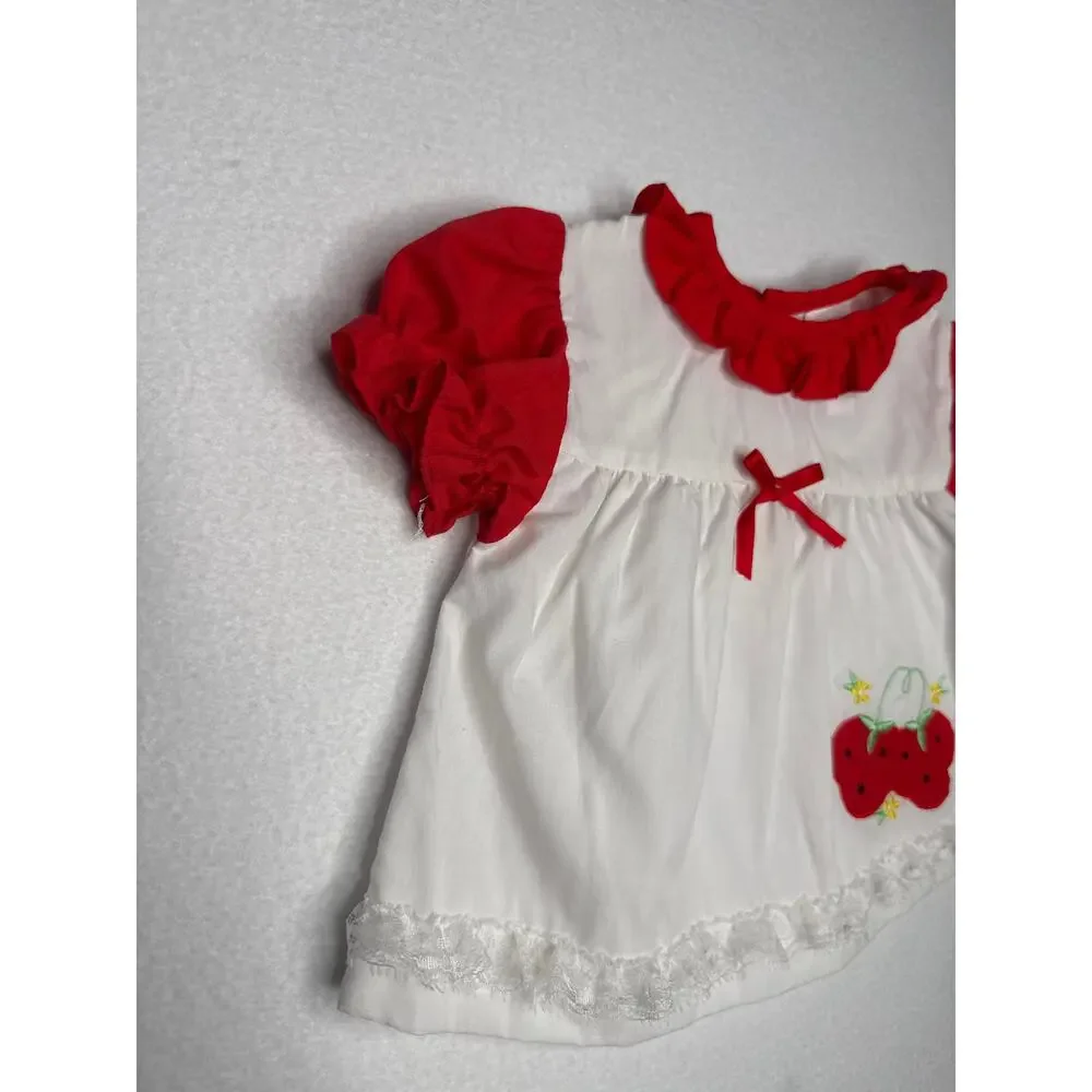 Vintage 1990s Cherry Embroidered Baby Outfit Bloomer Set 6–9M