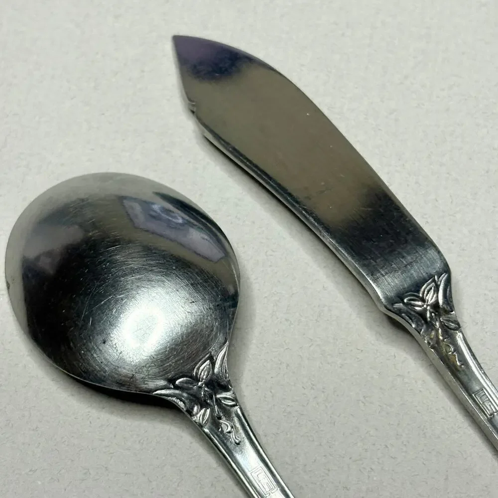 United Silver Co Artistic Rose Butter Knife, Sugar or Bouillon Spoon Stainless