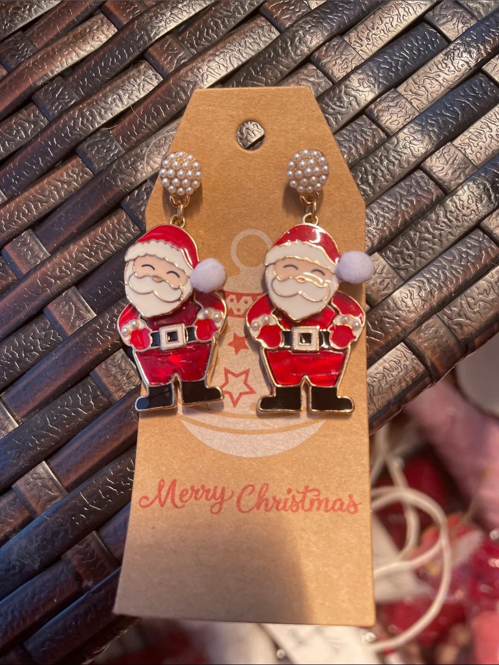 Santa Claus Drop Earrings - Red & White Holiday Studs