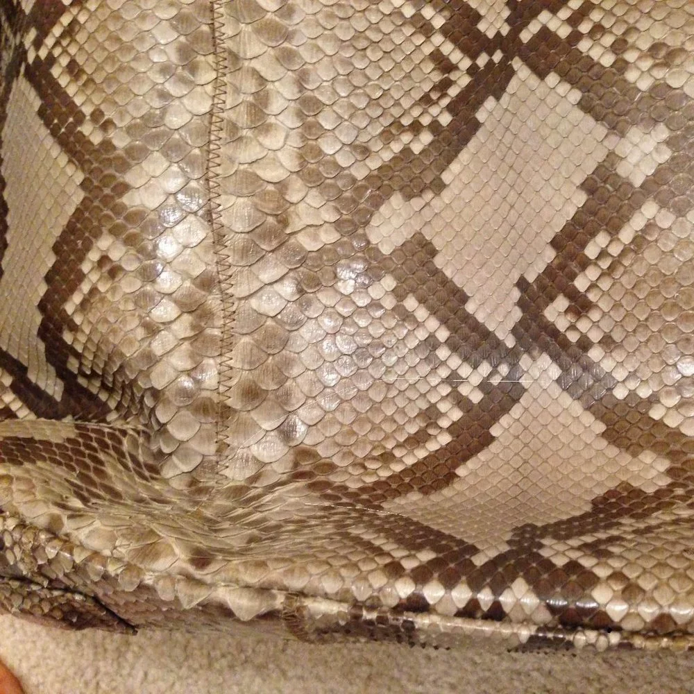 Auth Great Cond REAL natural beige brown PYTHON Carlos Falchi hobo shoulder bag