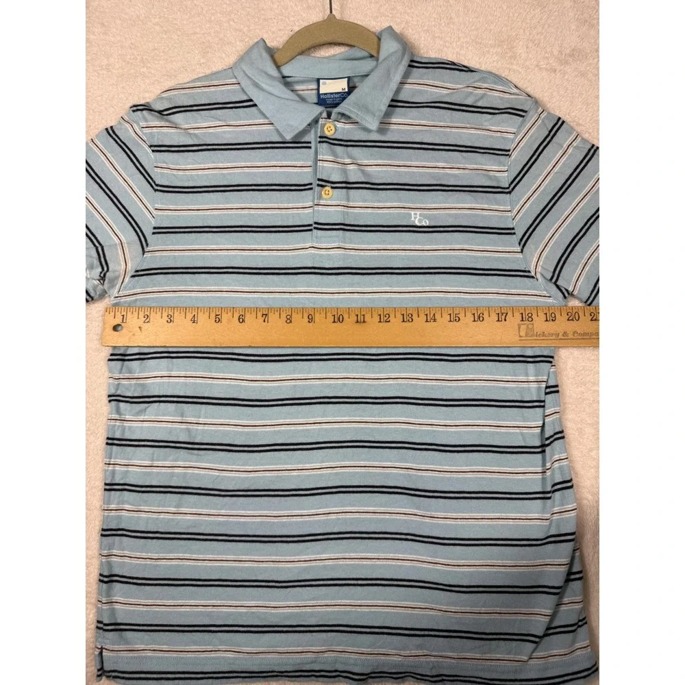 Hollister Polo Shirt Mens Medium Blue Striped Short Sleeve Cotton HCo Logo