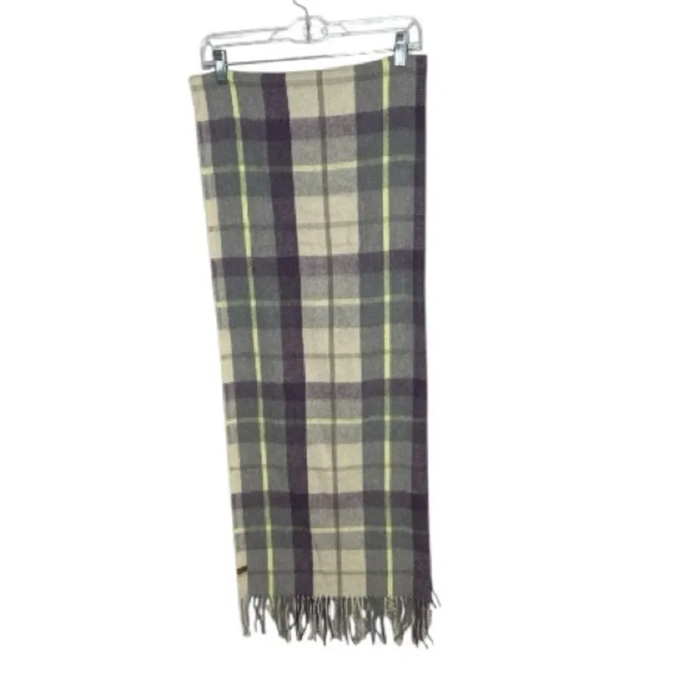 Roots Plaid Wool Scarf with Fringe.