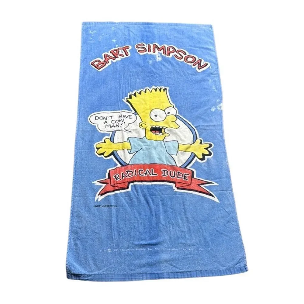 1990 Vintage Bart Simpson Radical Dude Blue Swim Towel Beach Pool