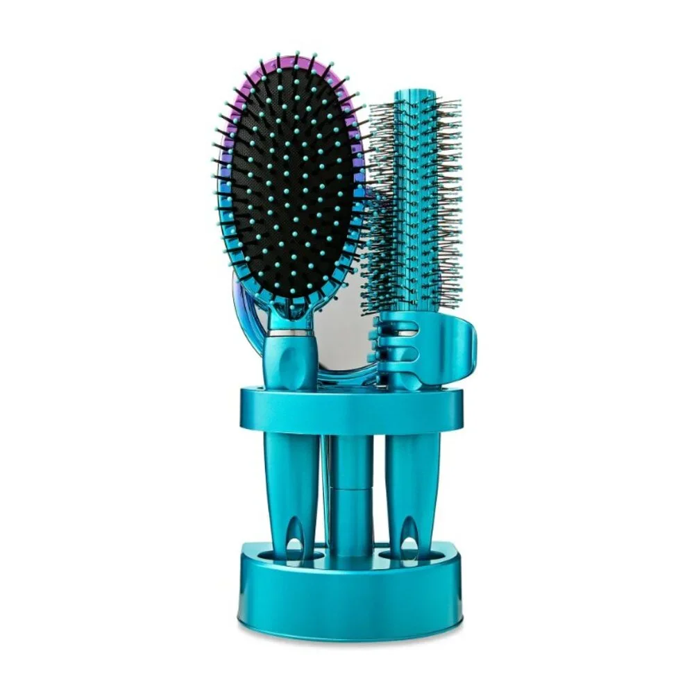 NEW SET OF 2 Bundle 5-Piece Hairbrush Brush Hand Mirror Beauty Brushes Pink Hair