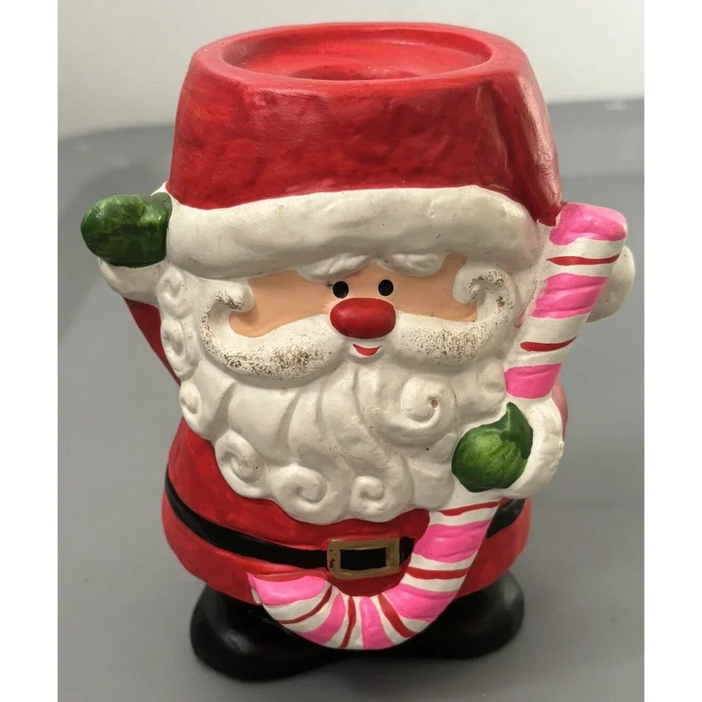 Vtg 60s Kitschy‎ Santa Figure Holding Candycane Holds Tapered Candle 5202 Stamp