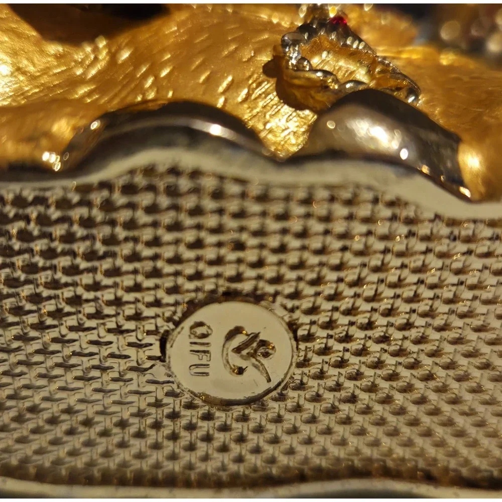 Vintage QIFU Trinket Box Camel Gold Tone Metal Enamel With‎ Jewels Rhinestone