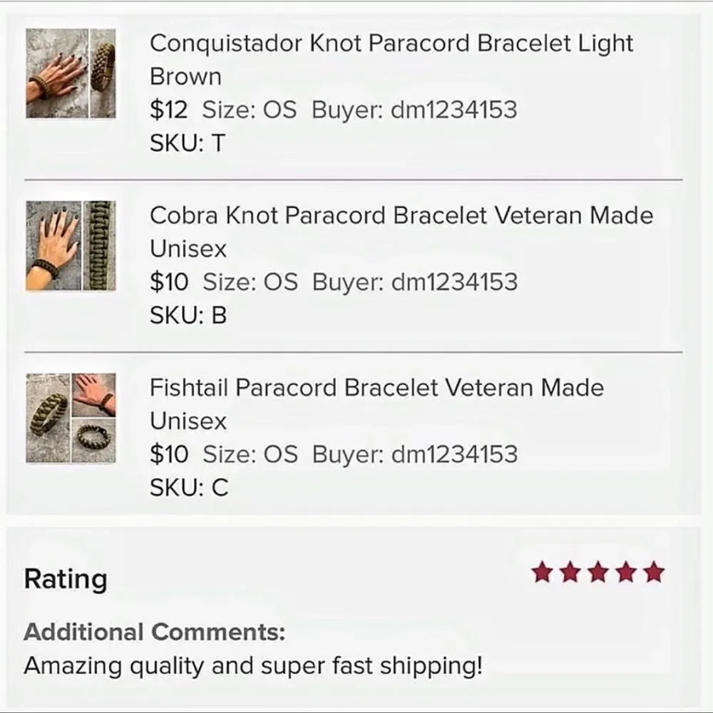 Handmade paracord bracelet