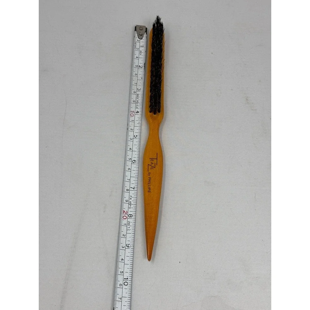 Vtg TeaZe Bristle Hair Styling Brush Tail Comb by‎ PHILLIPS Wooden Handle