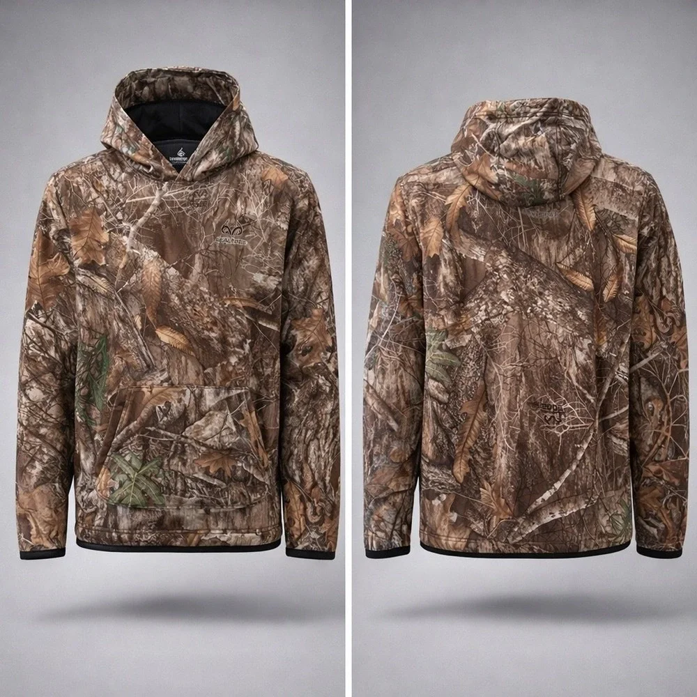Realtree Edge Camo Hoodie Kids XXL 18 Built-in Neck Gaiter Fleece Pullover Brown