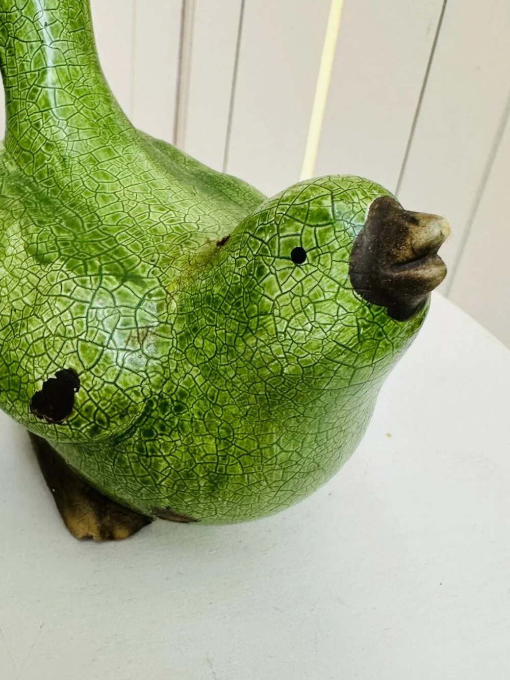 Pier 1 Green Crackle Glaze Bird Figurines Set Cottagecore Farmhouse Decor