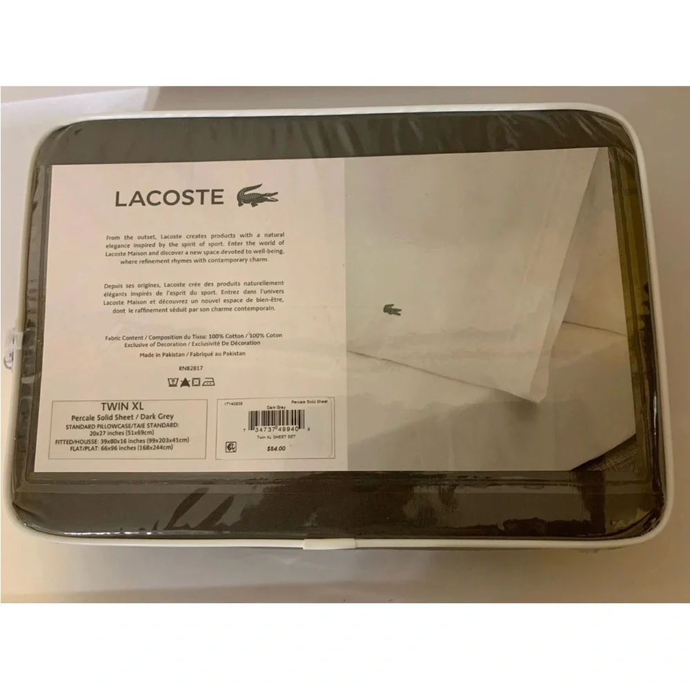 Lacoste Twin XL Sheet Set‎ in Charcoal