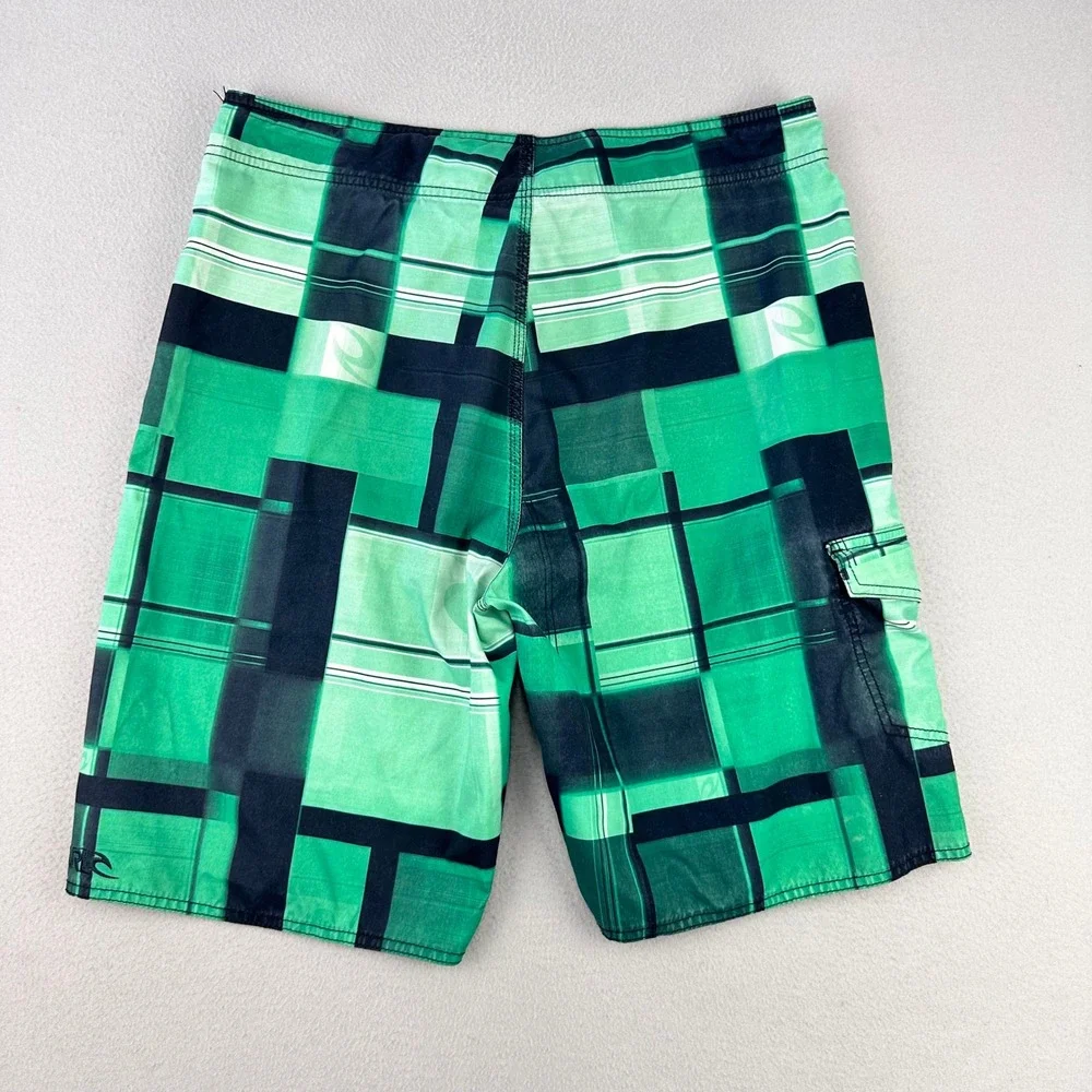 Vintage Ripcurl Boardshorts‎ Mens 36 Green Y2K Patchwork Graphic Surf Long Baggy