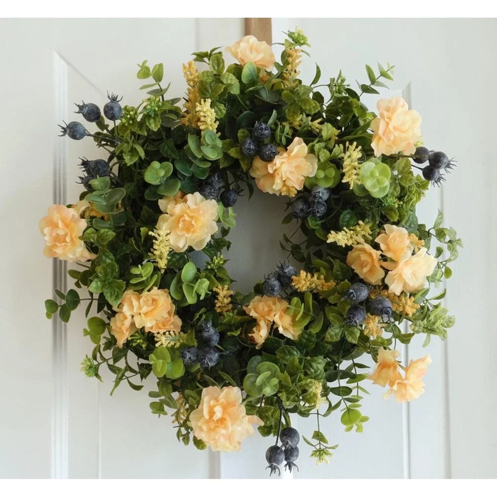 Peach Blossom Blueberry Small Wreath, Cabinet Door,‎ Pantry Door, Kitchen Decor